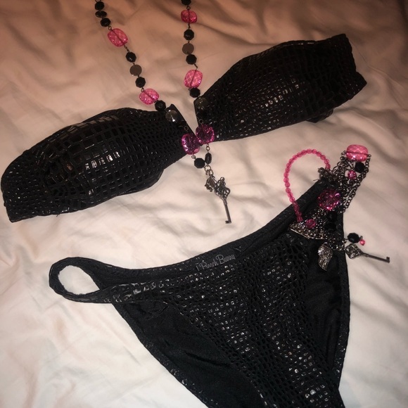 Beach bunny black snake skin jeweled sexy bikini - Picture 5 of 7